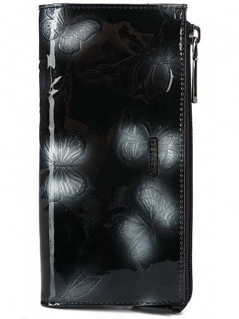 Портмоне черный с бабочками 9х3х19 натуральная кожа