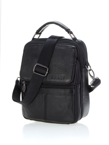 Мужская сумка черная через плечо 24x8x17 натуральная кожа