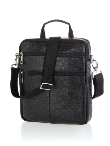 Мужская сумка черная 22.5x6x24.5 натуральная кожа