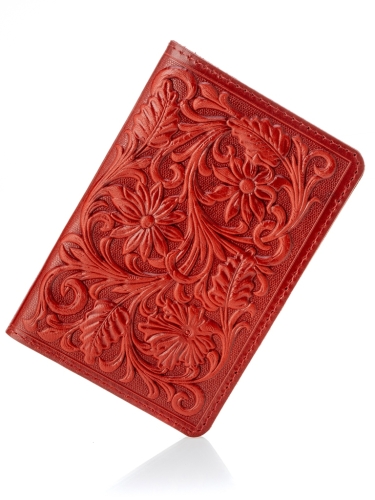 Обложка для паспорта красная 13.5х9.5 натуральная кожа